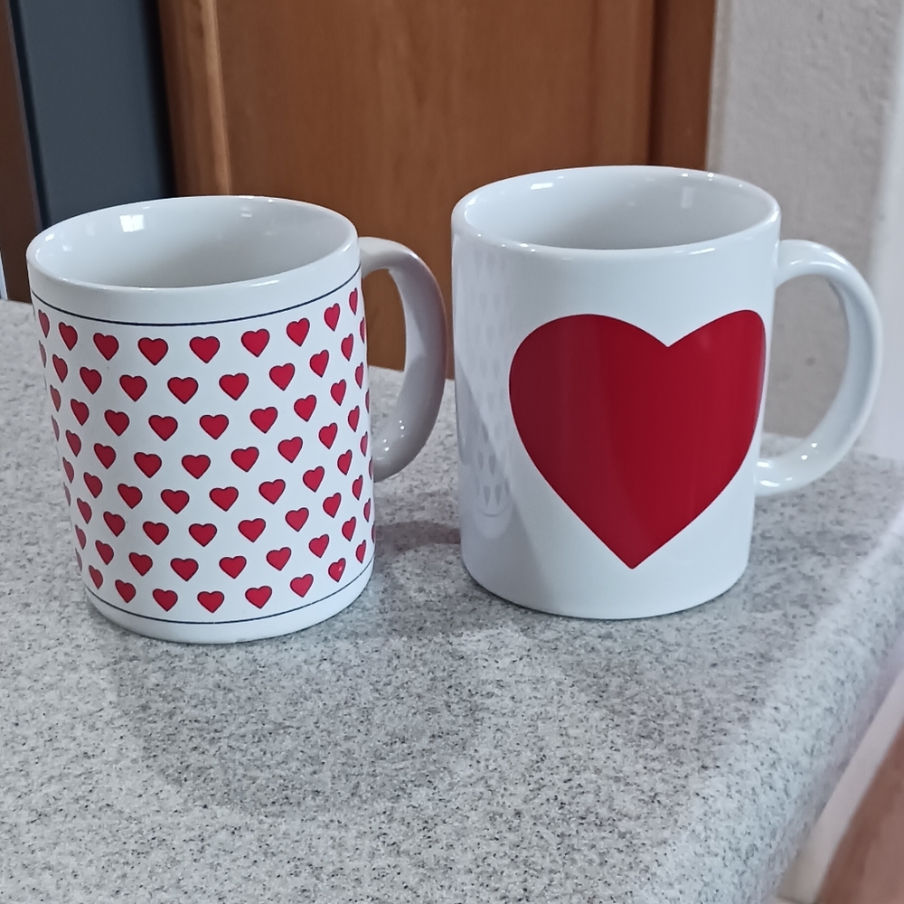 Set of Red Hearts Coffee Mugs
